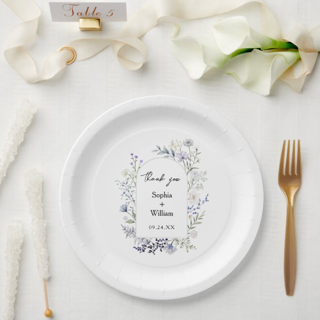 Botanical Watercolor Wildflower Theme Wedding Paper Plate (Wedding)