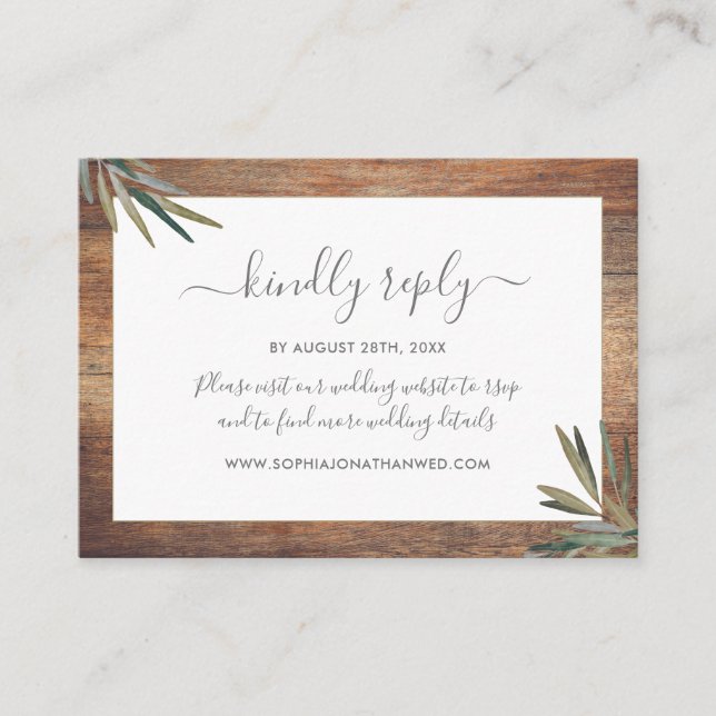 Botanical Watercolor Wood Wedding Website RSVP Enclosure Card (Front)