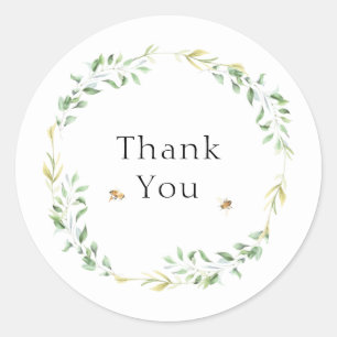 Botanical Watercolor Wreath Honeybees Thank You Classic Round Sticker