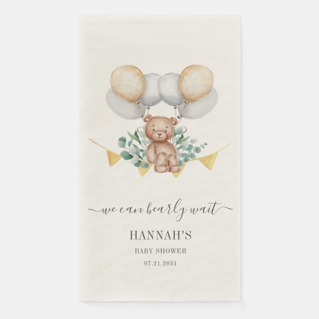 Botanical We Can Bearly Wait Bear Baby Shower Napkin (Front)