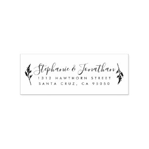 Botanical Wedding Couple Script Return Address Rubber Stamp