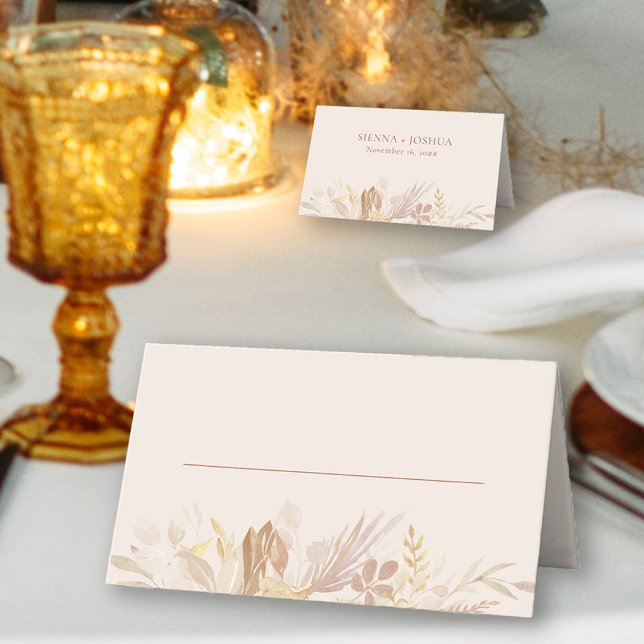 Botanical Wedding Cream Burnt Orange Personalised Place Card (Cream table place card from the Foliage Duet wedding collection by Darling & May)