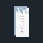 Botanical Wedding Dusty Blue Menu Card<br><div class="desc">This modern wedding menu template is part of Do Tell A Belle's luxury invitation collection. The design features simple leaves in a shade of dusty blue. Customise them with menu items, names and event date. Perfect for weddings, bridal shower, rehearsal dinners or whatever you like. An elegant yet botanical choice...</div>