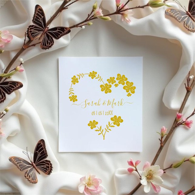 Botanical Wedding Floral Heart Wreath Rubber Stamp (Floral wreath heart with names for wedding.)