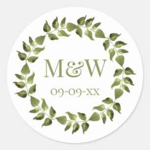 Botanical Wedding Garden Monogram Date Classic Round Sticker