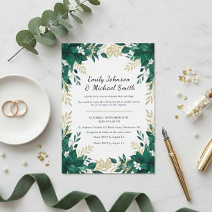 Botanical Wedding Invitation with Green Leaves