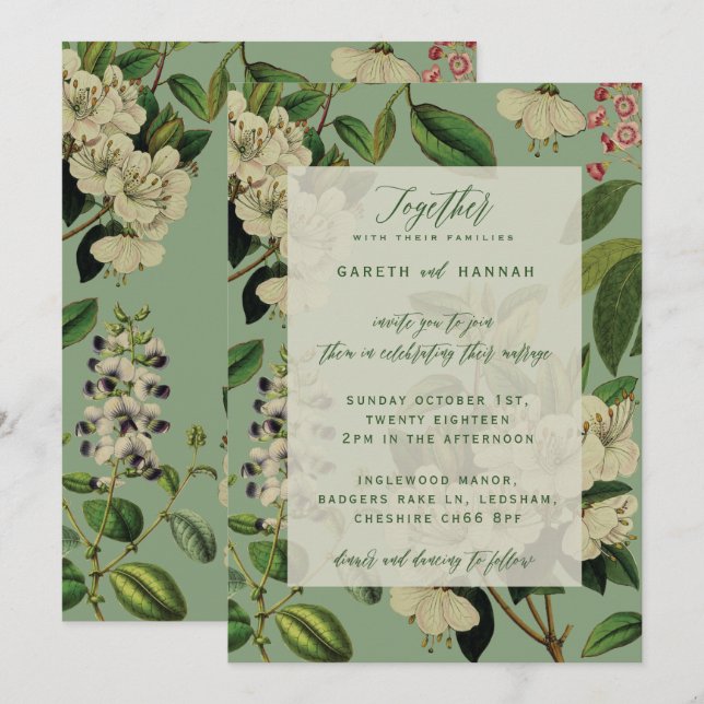 BOTANICAL WEDDING INVITES - SAGE (Front/Back)