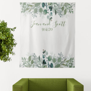 Botanical Wedding Leaves Modern Greenery Waterfall Tapestry