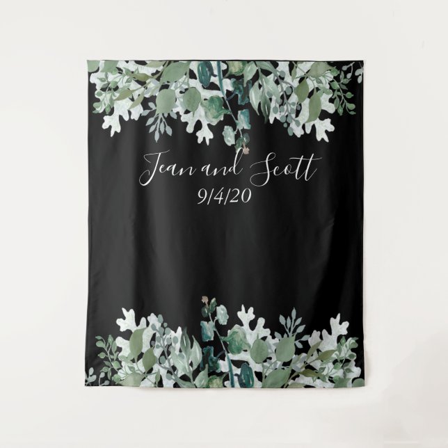 Botanical Wedding Leaves Modern Greenery Waterfall Tapestry (Front)