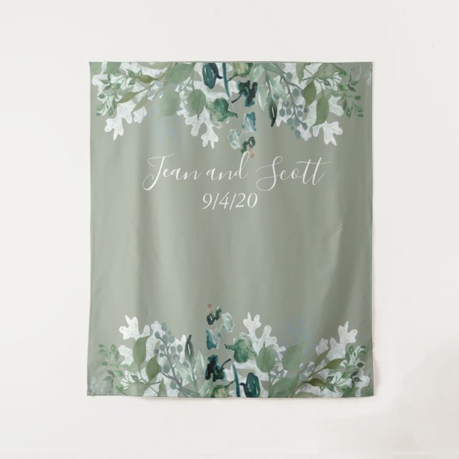 Botanical Wedding Leaves Modern Greenery Waterfall Tapestry (Front)
