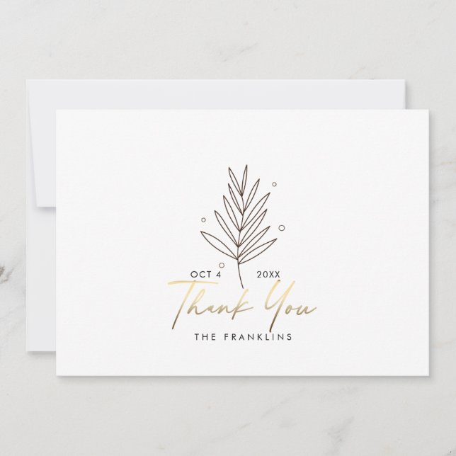 Botanical Wedding Logo Gold Thank You Card (Front)
