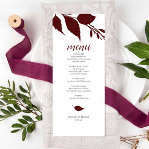 Botanical Wedding Maroon Menu Card