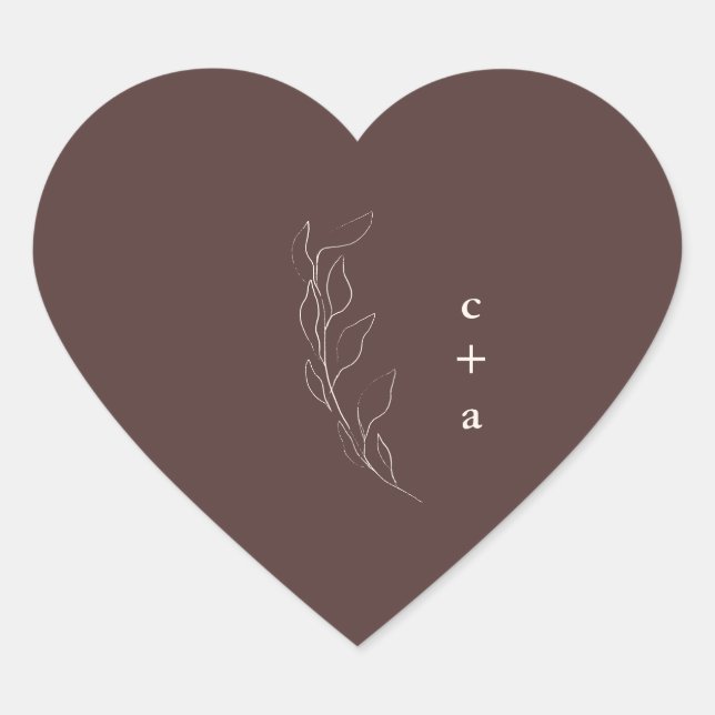 Botanical Wedding Monogram Heart Sticker (Front)