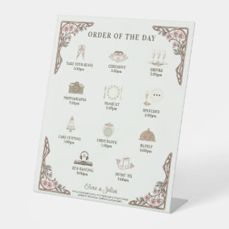 Botanical Wedding Order of the Day Pedestal Sign