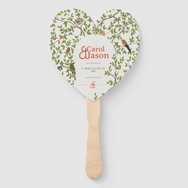 Botanical Wedding Personalised Heart Hand Fan (Front)