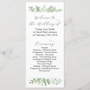 Botanical Wedding program Programme