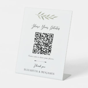 Botanical Wedding QR Code Share your Photos Pedestal Sign