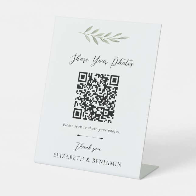Botanical Wedding QR Code Share your Photos Pedestal Sign (Front)