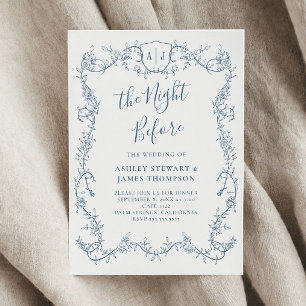 Botanical Wedding Rehearsal, Night Before Blue Invitation