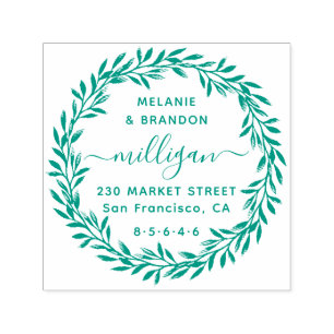 Botanical Wedding Script Name & Return Address Self-inking Stamp