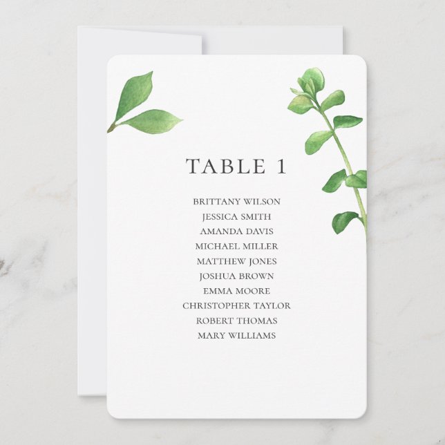 Botanical wedding seating chart. Summer leaves Invitation (Front)