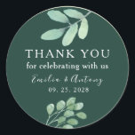 Botanical Wedding Thank You Stickers<br><div class="desc">These nature inspired emerald green wedding thank you stickers blend rustic elegance with modern boho style. Featuring watercolor eucalyptus foliage,  gold accents,  and simple calligraphy script,  they add a touch of sophistication to your favours while expressing heartfelt gratitude.</div>