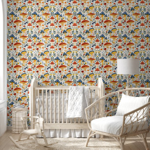 Botanical Whimsical Boho Romantic Mushroom Garden Wallpaper