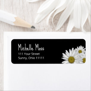 Botanical Whimsical Daisies Black Return Address