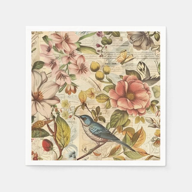 Botanical Whimsy Collage Scrapbook Paper Napkin (Front)