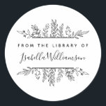 Botanical Whimsy "From the Library of" Bookplate Classic Round Sticker<br><div class="desc">Show your favourite books some love and keep them in your personal collection with this Boho Botanical From the library of Bookplate sticker. Featuring hand-drawn leaves framing a modern sans serif typeface for your message and a chic, feminine script for your name. Click 'Personalise" to see how beautiful it looks...</div>