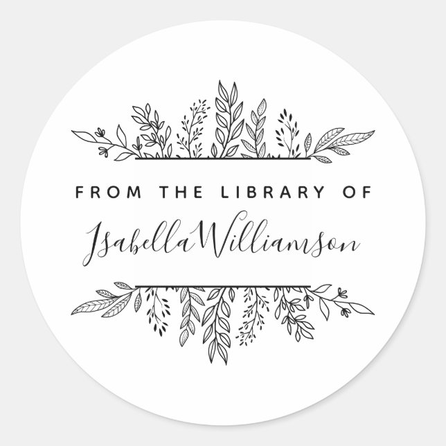 Botanical Whimsy "From the Library of" Bookplate Classic Round Sticker (Front)