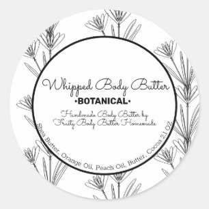 Botanical Whip Body Butter Bath Branding Packaging Classic Round Sticker