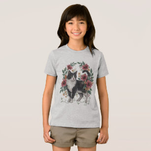 Botanical Whiskers: Folk Art Floral Cat Tri-Blend Shirt