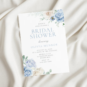 Botanical White & Blue Floral Bridal Shower Invitation