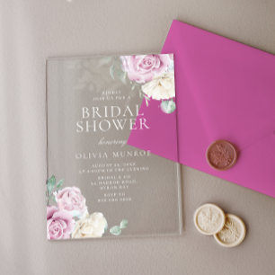 Botanical White & Blush Floral Bridal Shower Acrylic Invitations