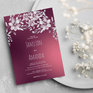 Botanical white burgundy floral gradient Wedding Invitation