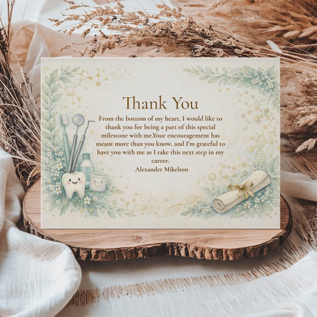 Botanical White Coat Dentist Graduation Thank You Card (Creator Uploaded)