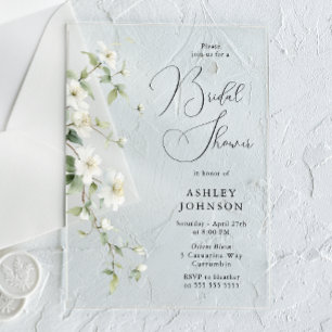 Botanical White Floral Gorgeous Bridal Shower Acrylic Invitations