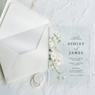 Botanical White Floral Gorgeous Wedding Acrylic Invitations