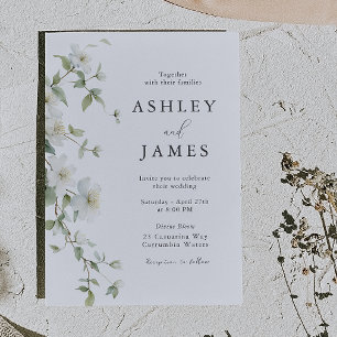 Botanical White Floral Gorgeous Wedding Invitation