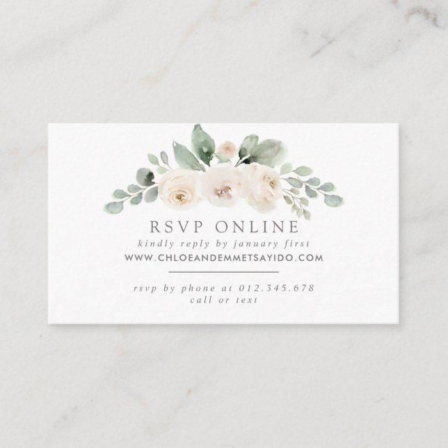Botanical White Floral Wedding Website RSVP Enclosure Card (Front)