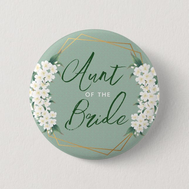 Botanical White Flowers on Green Aunt of Bride 6 Cm Round Badge (Front)