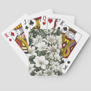 Botanical white flowers on green leaves playing cards