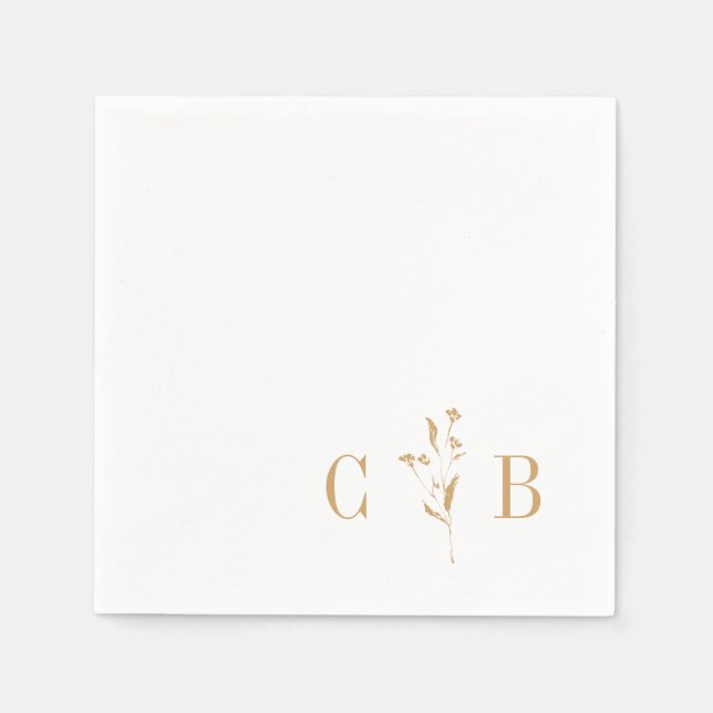 Botanical White Gold Monogram Initial Wedding Napkin (Front)