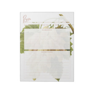 Botanical White Grapes Recipe Pages Notepad