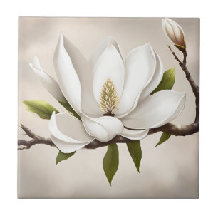 Botanical White Magnolia Tile