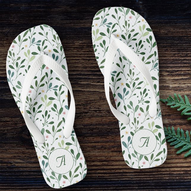 Botanical white pattern leaves  flower name flip flops (Creator Uploaded)