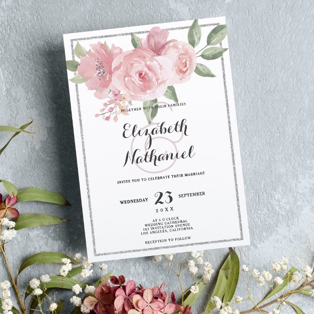 Botanical white pink green floral theme Wedding Invitation (Botanical white pink green floral theme Wedding )