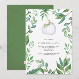 Botanical White Pumpkin Greenery Friendsgiving Invitation