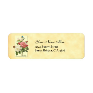 Botanical White Red Roses Return Address Labels